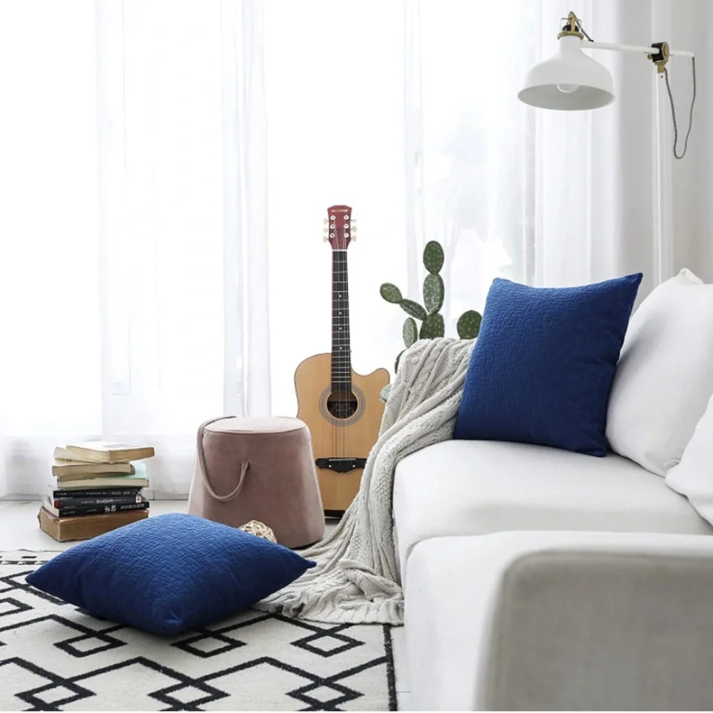 Luxury Home | Boho Chic Navy Blue Textured Flocked Stripe Throw Pillow Covers